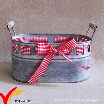 Décor de ruban Oblong Galvanized Antique Metal Flower Planter